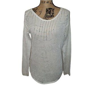 Jeanne Pierre Whie with Silver Metallic Threads Small Sweater Gently Used
